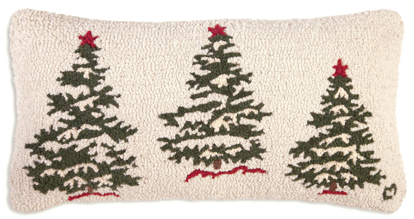 Trees on White 15" x 30" Hank - Hooked Wool Pillow - Fish On! Custom Rods