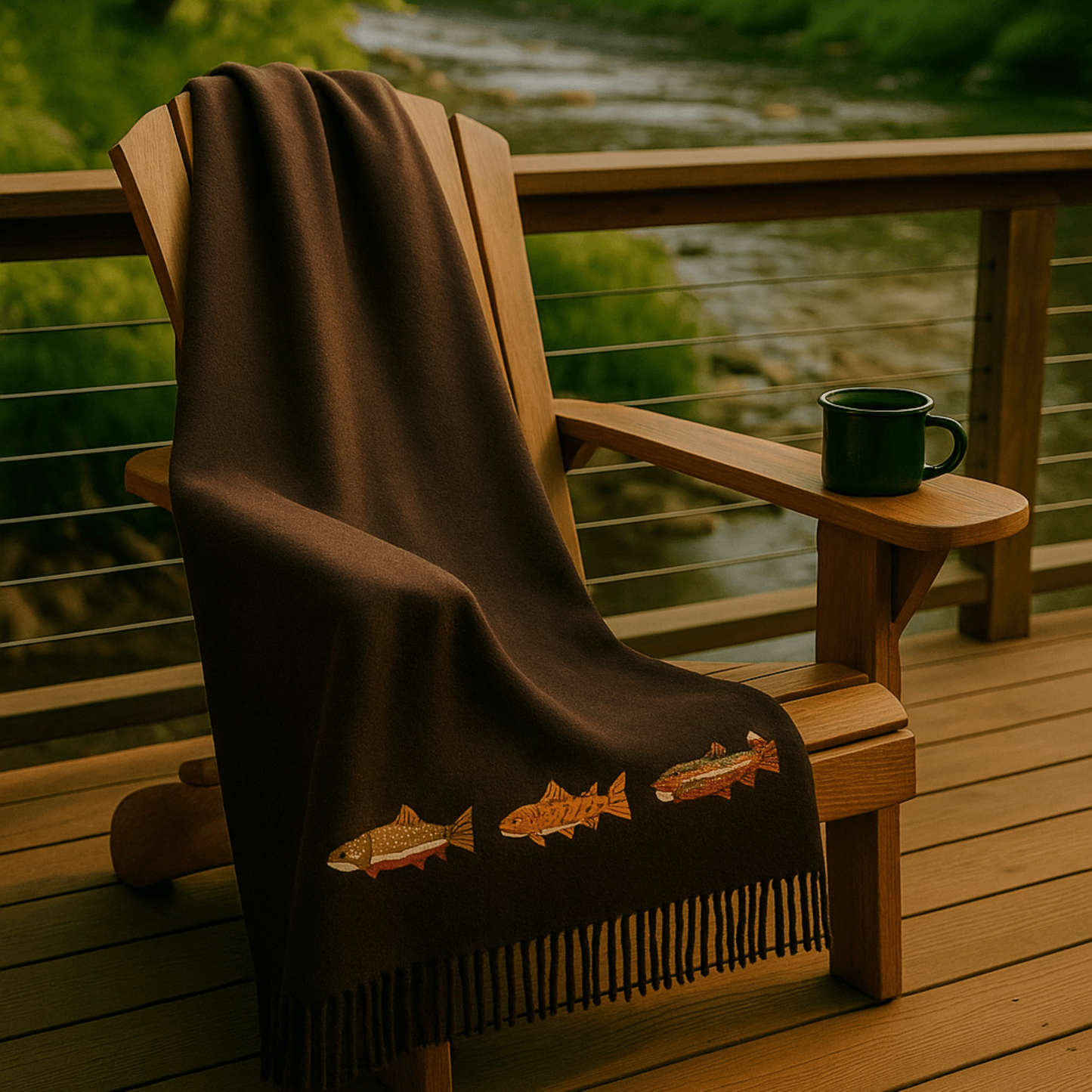 Trout Embroidered Hand Hooked Wool Blanket - 52" x 70" - Fish On! Custom Rods