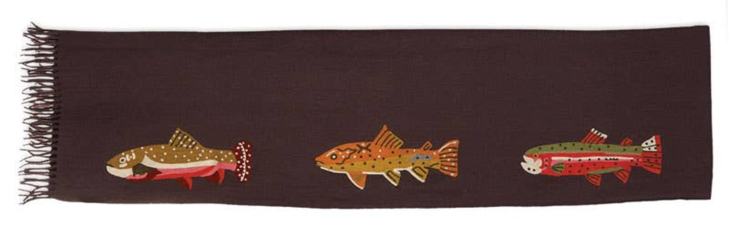 Trout Embroidered Hand Hooked Wool Blanket - 52" x 70" - Fish On! Custom Rods