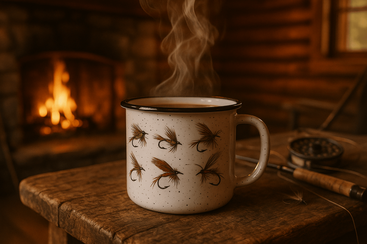 Vintage Flies Enamel Camp Mug - Fish On! Custom Rods
