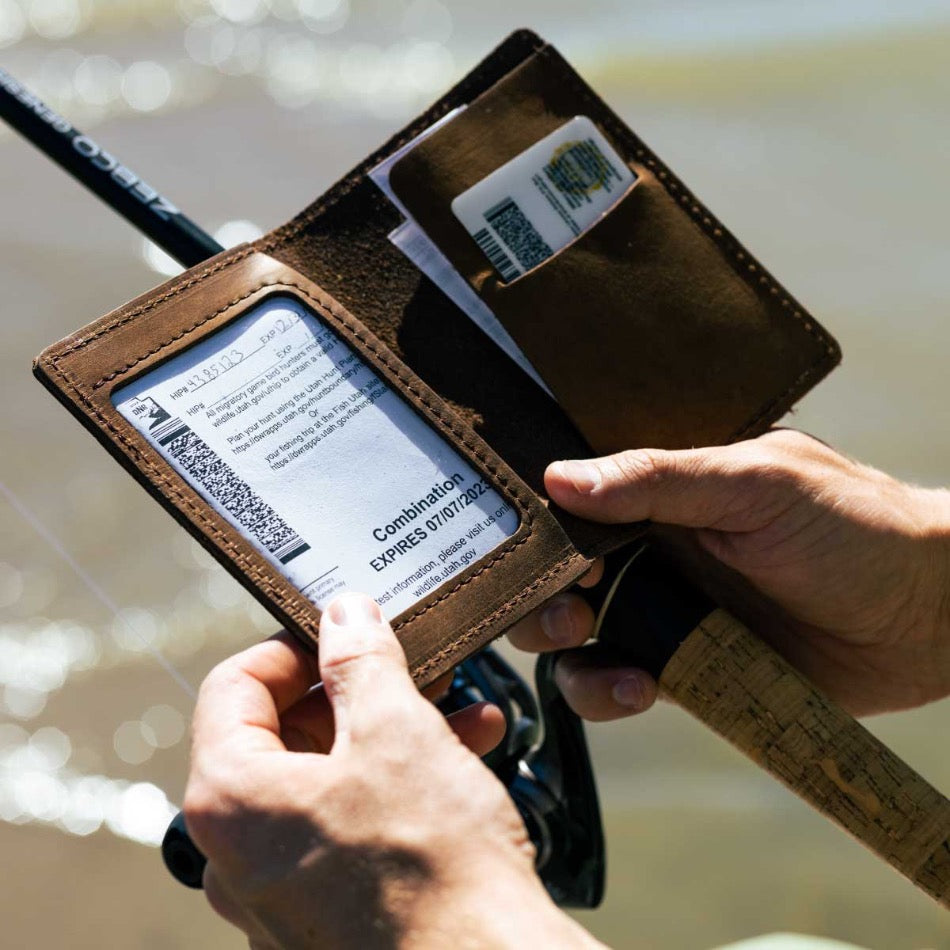 Leather Traveling Outdoorsman Wallet – Fish On! Custom Rods