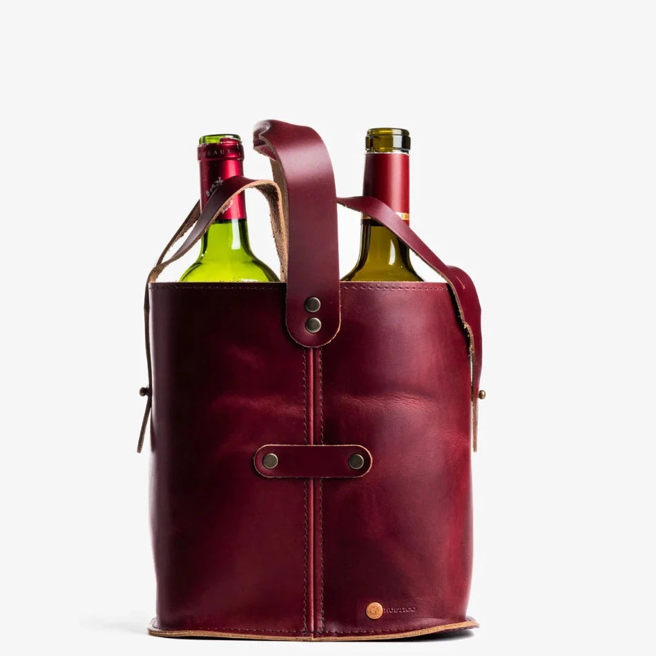 NAPA Leather Double Wine Tote - Fish On! Custom