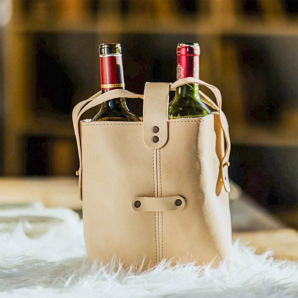 Leather Wine Bottle Carriers & Wine Tote Bags - Custom wine totes