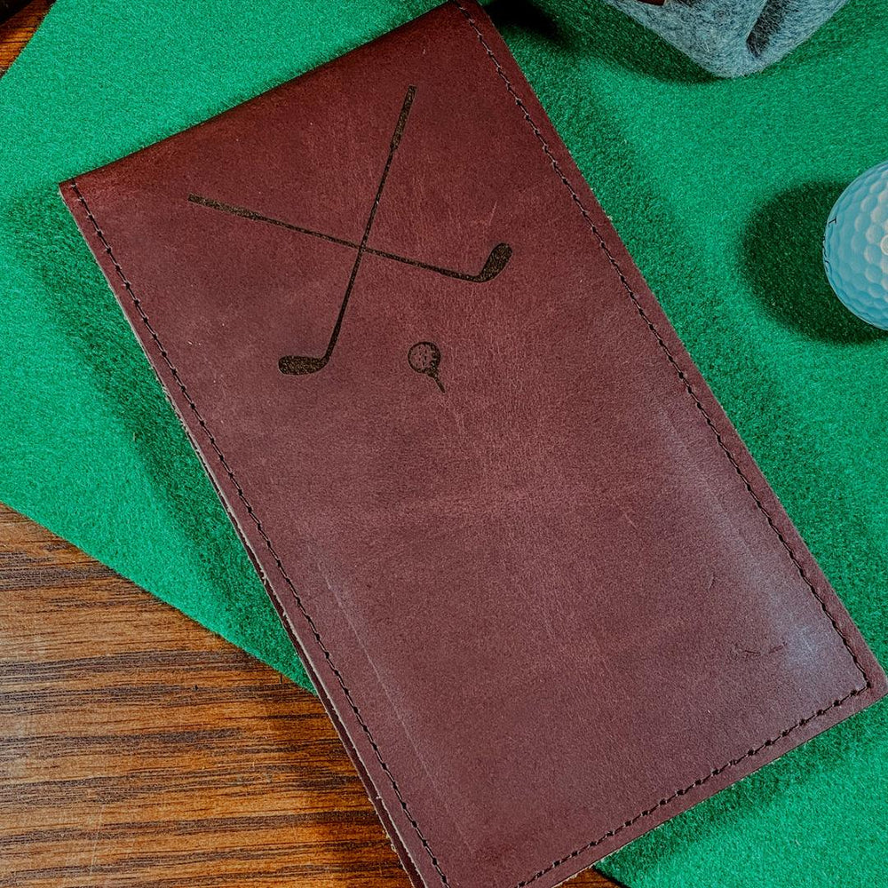 
                  
                    Leather Golf Yardage Book Holder - Fish On! Custom Rods
                  
                