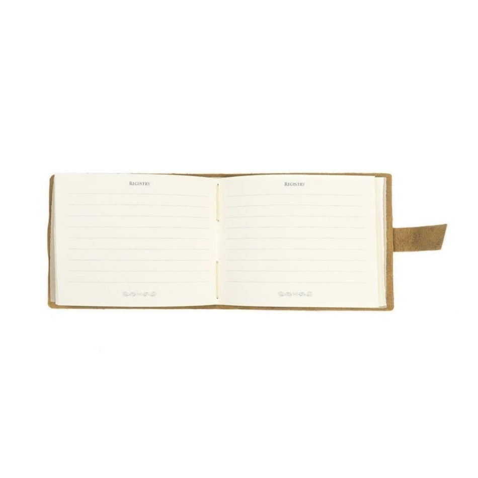 
                  
                    Whether you own a B&B or you're simply trying to capture memories from your wedding, special events or hunting club, our Leather Guest Registry ticks all the boxes.  It features top-grain leather, a hand-sewn binding, and comes with either flap-tie or buckle closure.  
                  
                