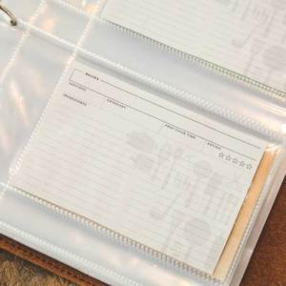 
                  
                    Leather Recipe Binder  This Leather Recipe Binder is a classic way to store all your cherished recipes! Choose from two sizes and get your collection going with plastic page protectors, plus blank 4x6 recipe cards. Keep adding to it for years to come and your recipe book will only get better! It sounds tasty!
                  
                