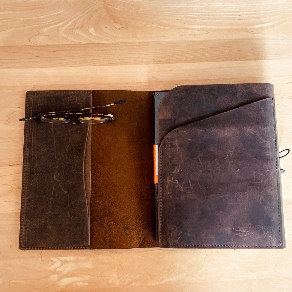 Moleskine Cahier Leather Cover Pocket With Pen Loop, Moleskine Cover XL,  Personalized Refillable Journal, Field Notes Cover Leather 