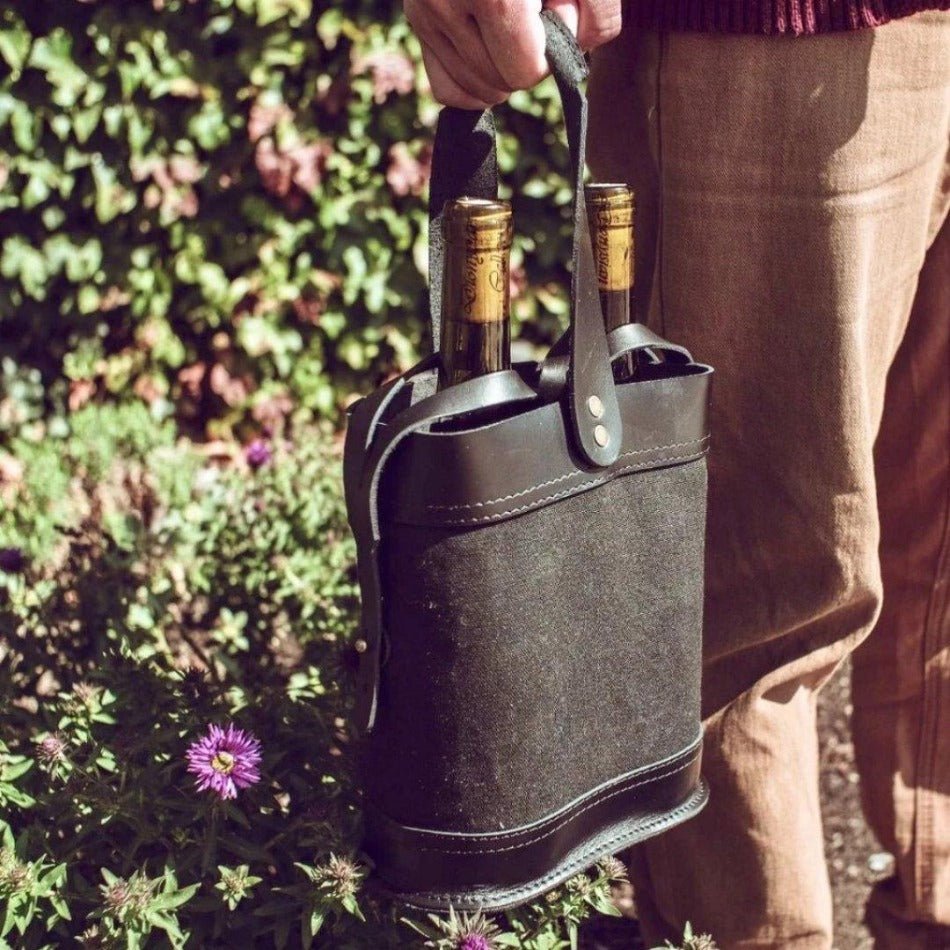 NAPA Double Wine Tote - Premium Leather Wine Carrier - Fish On! Custom Rods
