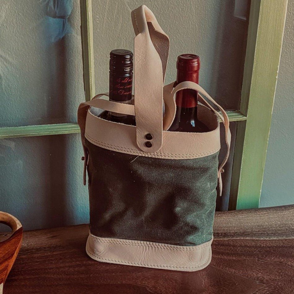 NAPA Double Wine Tote - Premium Leather Wine Carrier - Fish On! Custom Rods