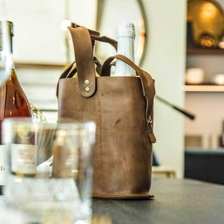 NAPA Leather Double Wine Tote - Fish On! Custom Rods
